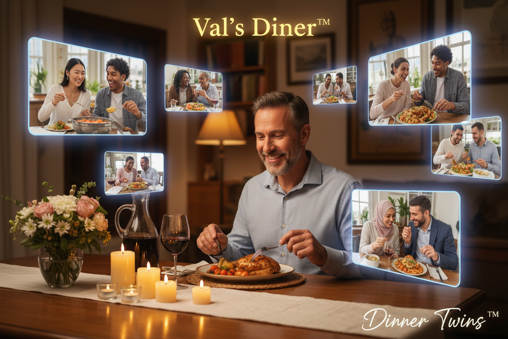 the pop up screen should show multi-cultral people eating. shows no kids in picture. It should say Val’s Diner™ and Dinner Twins™